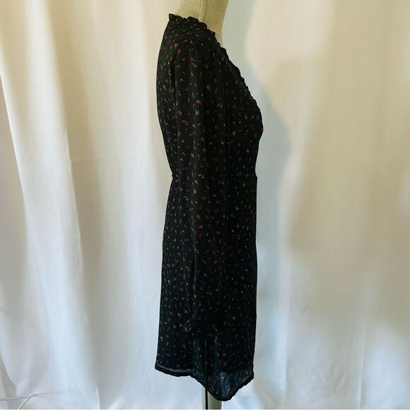 New 1Francesca’s Dorinda SZ M Lined Tiny Rose Wrap Black Mini Dress Wedding - Picture 7 of 16